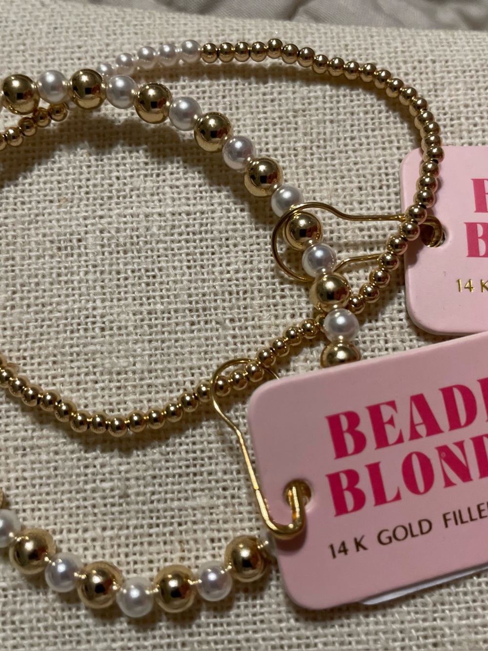 Gold & Pearl Beaded Blonde Bracelet Duo- 14K Gold Filled NWT